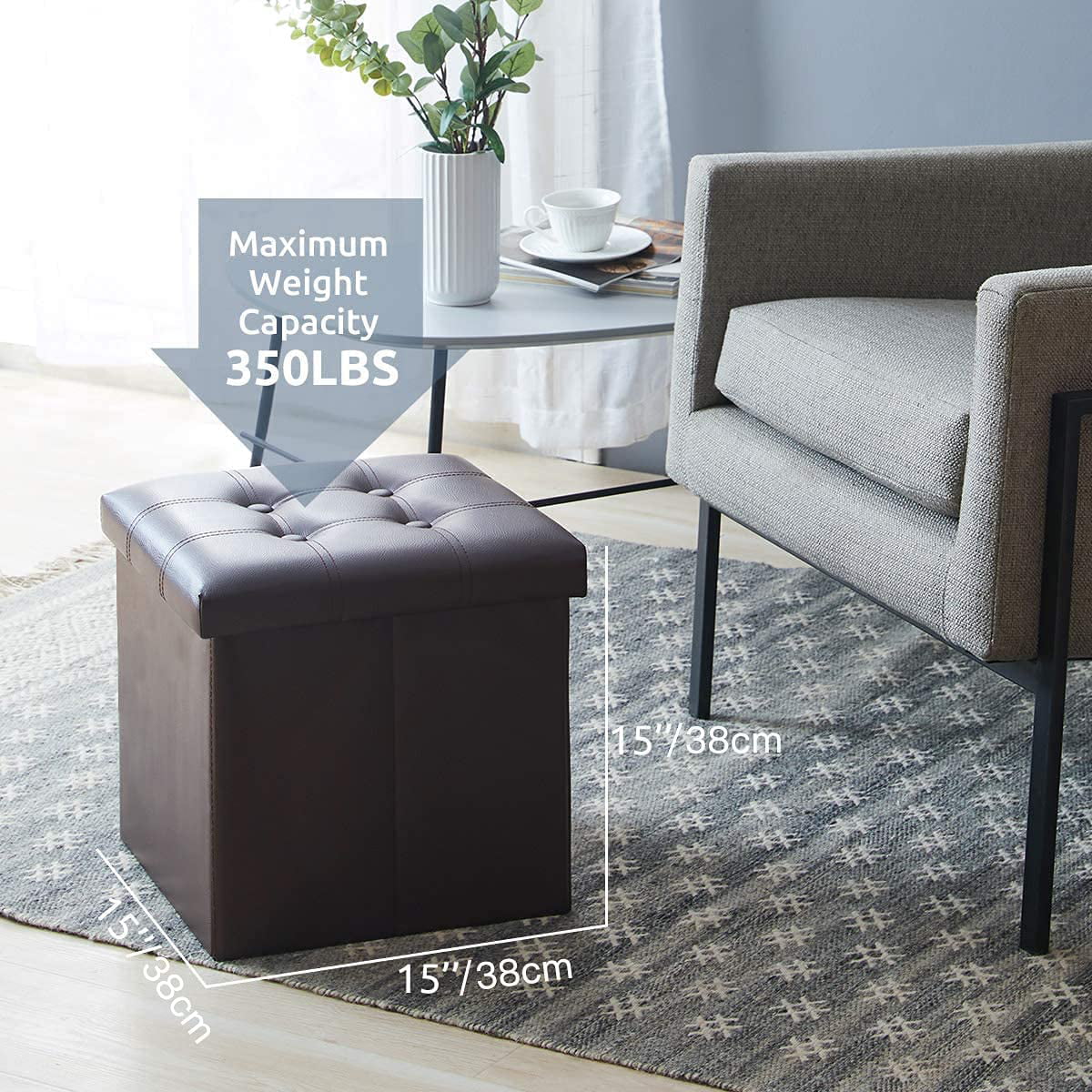15 inches Folding Storage Ottoman Bench with 55L Storage Space R68322