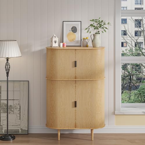 Black Fluted Panel 2 Doors Storage Cabinet E470430