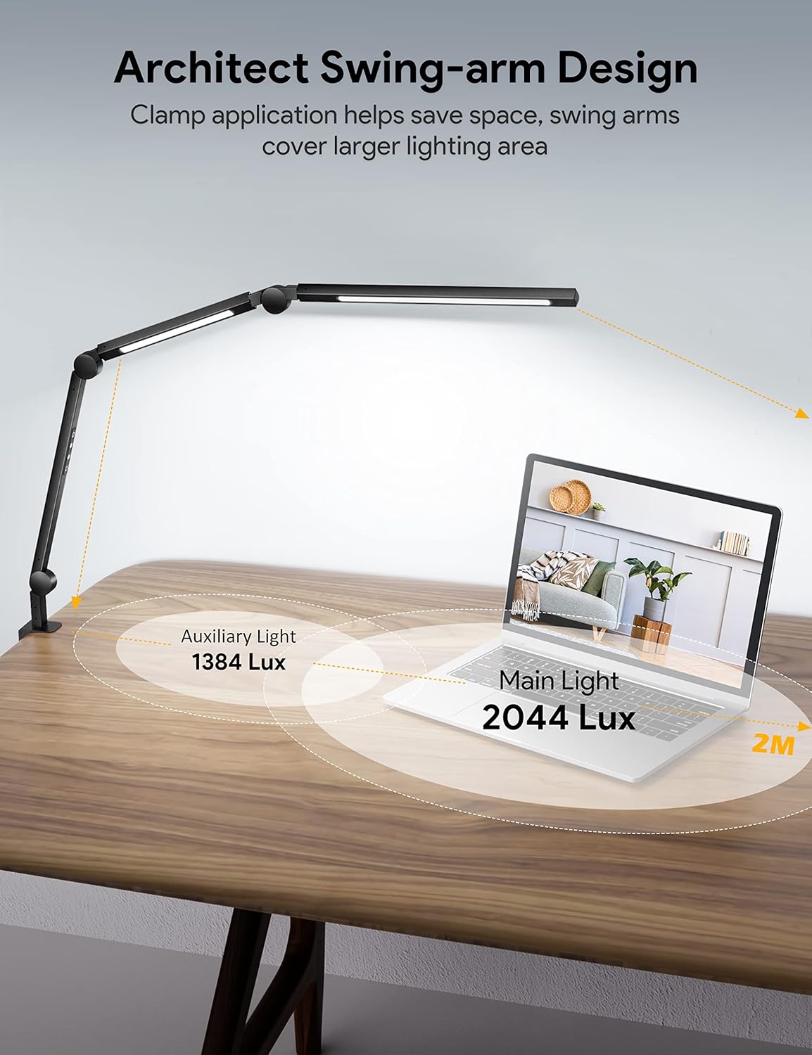 LED Desk Lamp with Clamp, Swing Arm, 4 Color Modes & 4 Brightness, Clip-on Lamp with Memory Function D2503