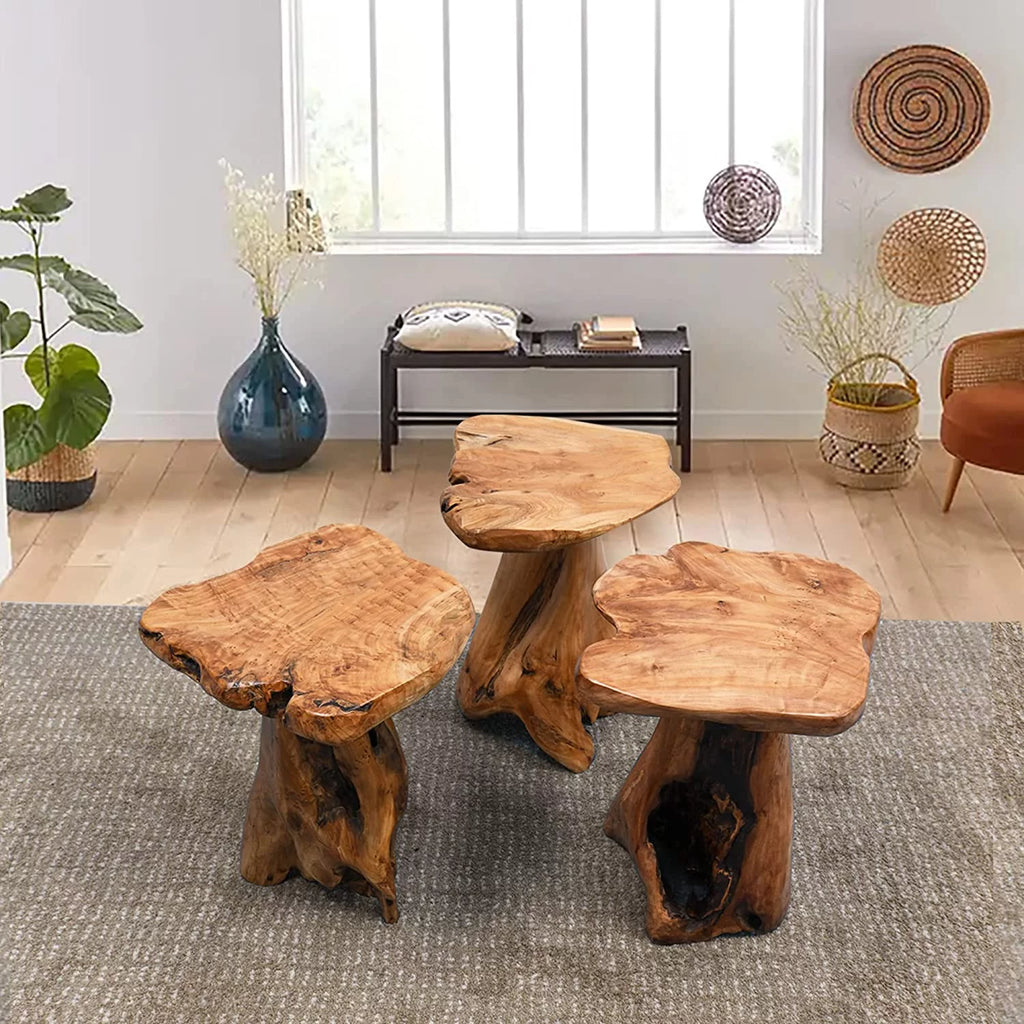 Natural Irregular Shape Solid Cedar Wood End Table 14"x13"x18"H Z2079