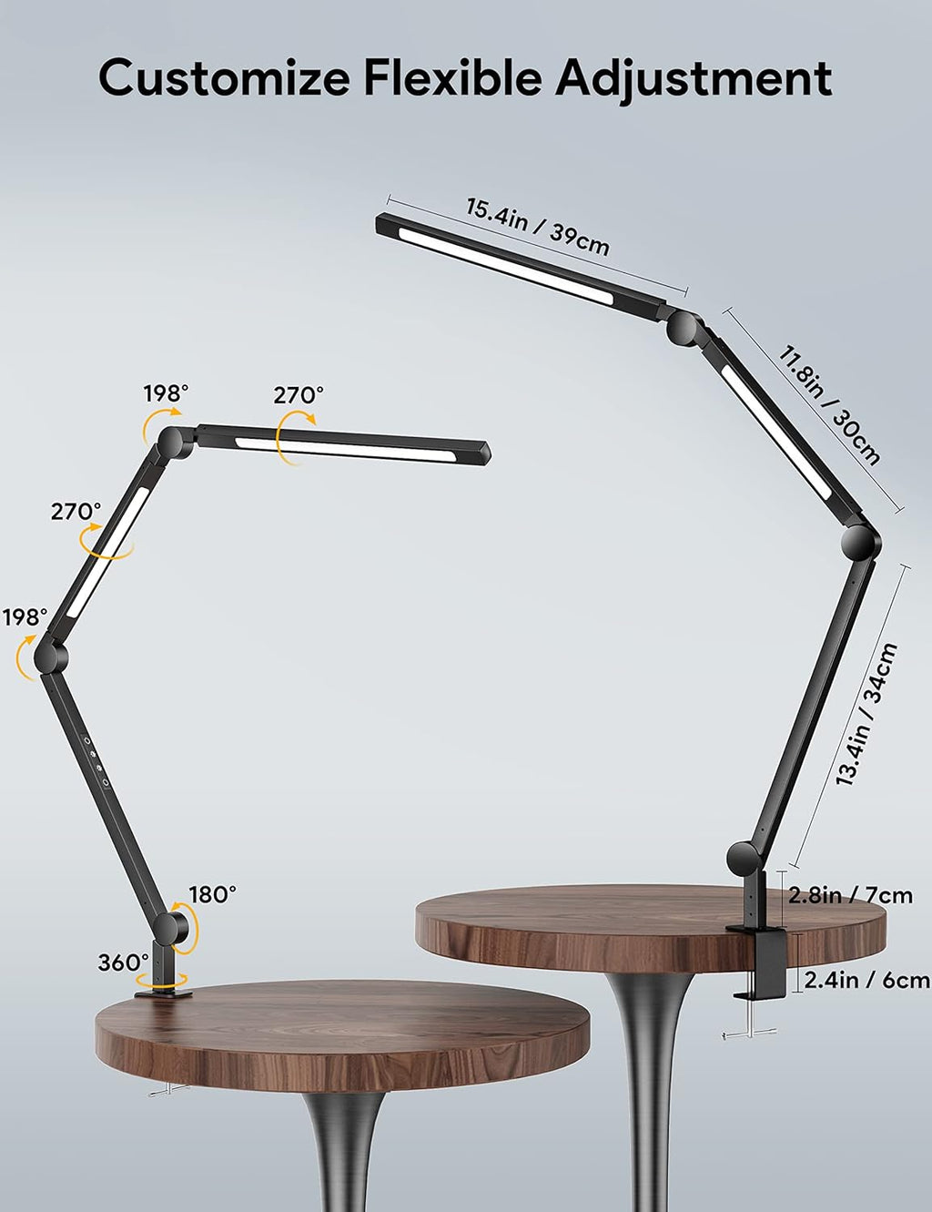 LED Desk Lamp with Clamp, Swing Arm, 4 Color Modes & 4 Brightness, Clip-on Lamp with Memory Function D2503
