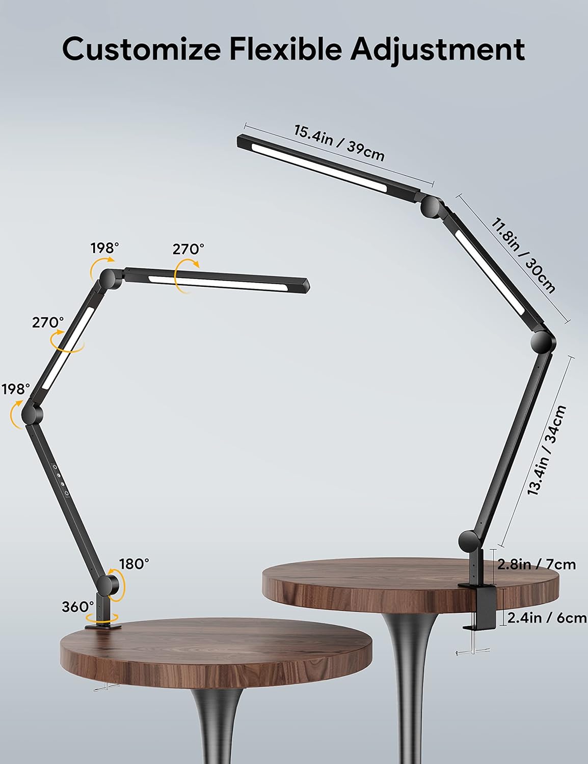 LED Desk Lamp with Clamp, Swing Arm, 4 Color Modes & 4 Brightness, Clip-on Lamp with Memory Function D2503