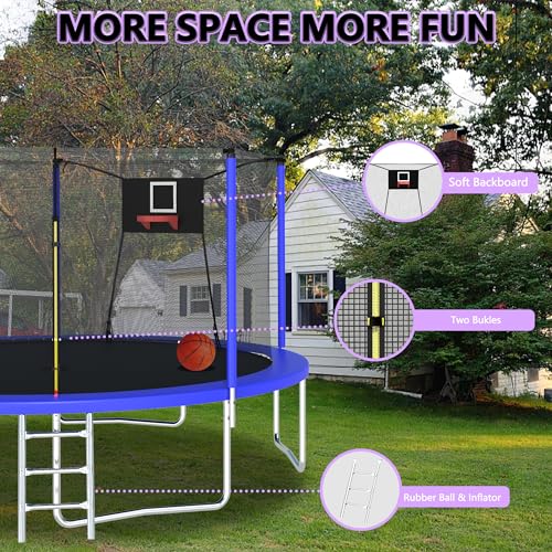 12FT 14FT 15FT 16FT Trampoline with Basketball Hoop, Ladder and Safety Enclosure Net G27864