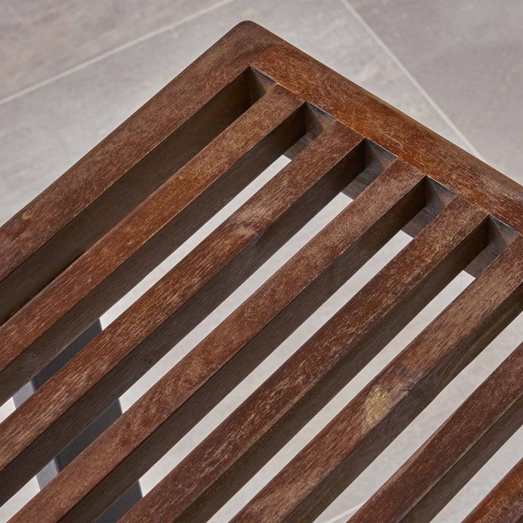 Teak Finish Acacia Wood Patio Dining Bench with Iron Legs S364397