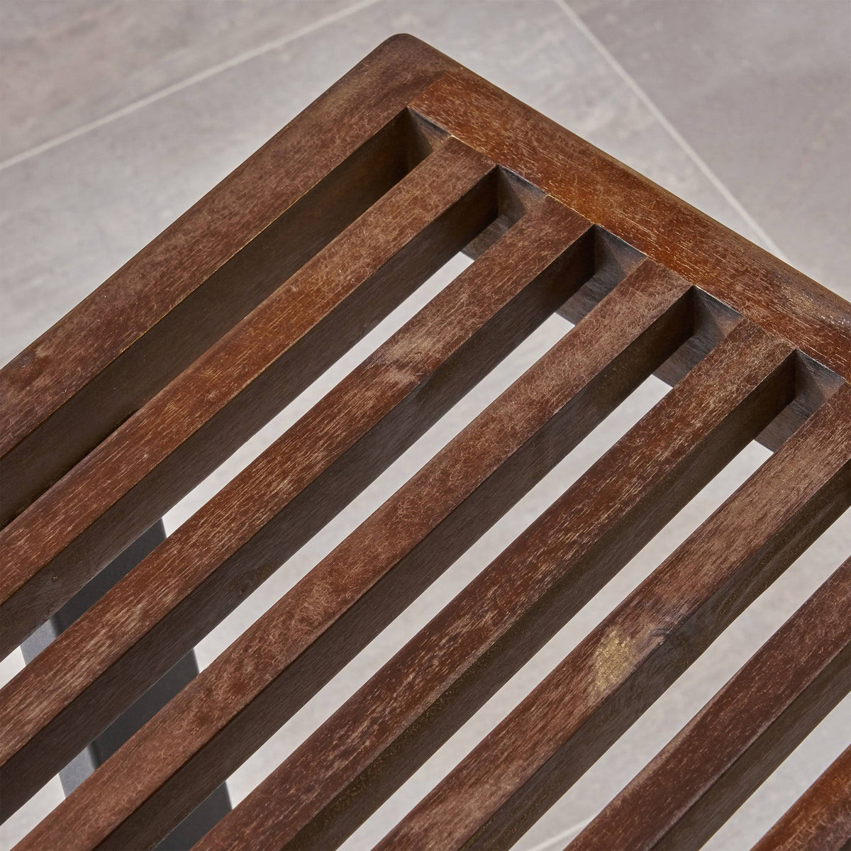 Teak Finish Acacia Wood Patio Dining Bench with Iron Legs S364397