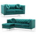Velvet Sofa Chaise and Loveseat 2-Piece Set in Green V70021