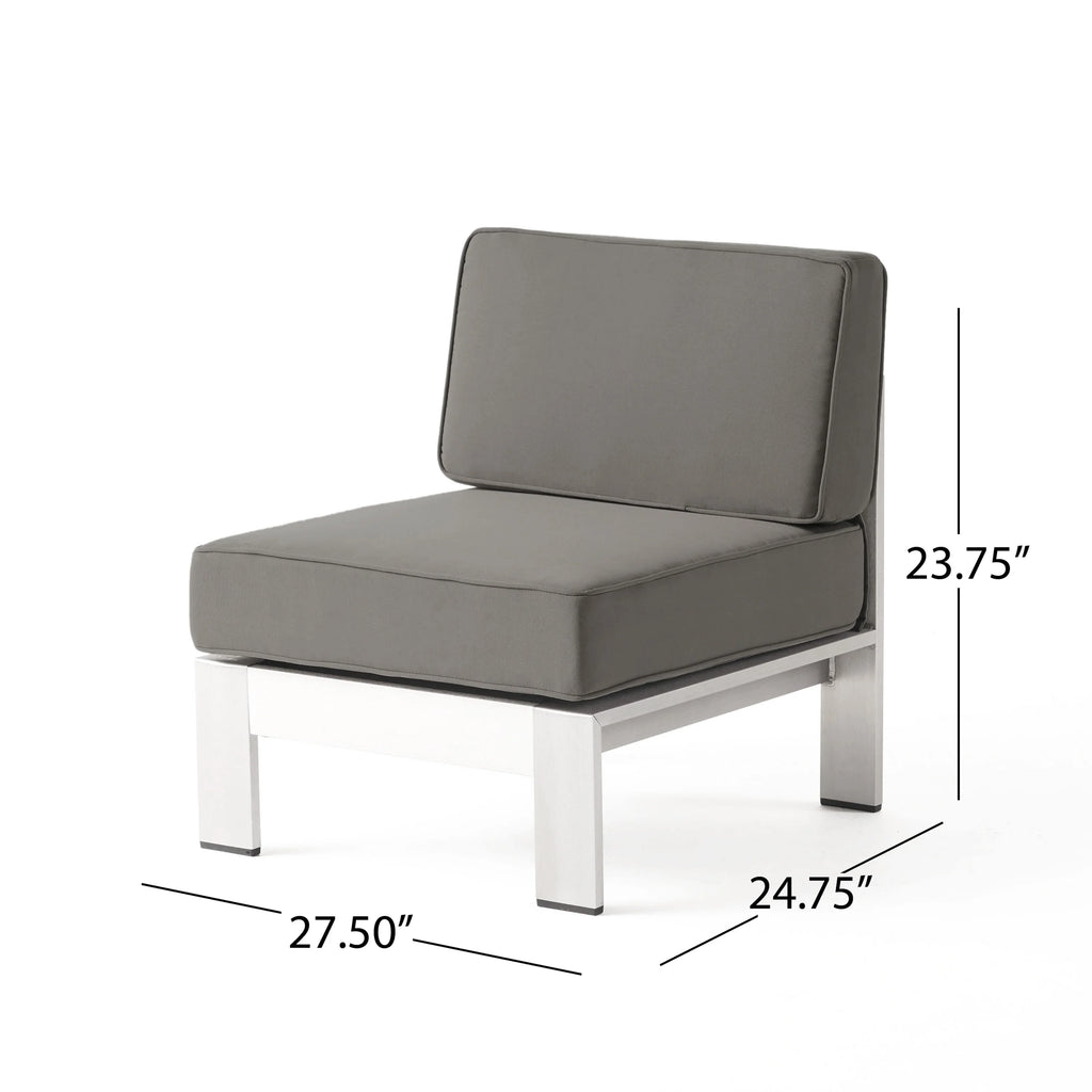 Silver and Khaki Outdoor Aluminum 9 Seater Sectional Sofa Set with Ottoman M6226