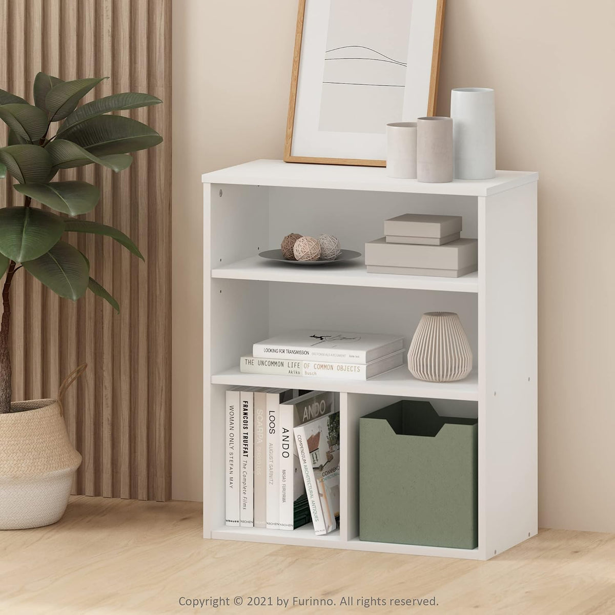 3 Tier White Bookcase S3330
