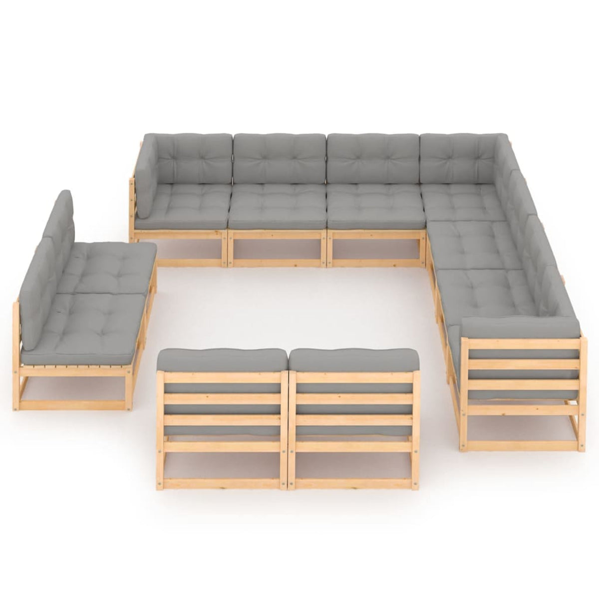 11 Piece Patio Lounge Set with Gray Cushion Pinewood Sectional Outdoor Furniture Set I407615