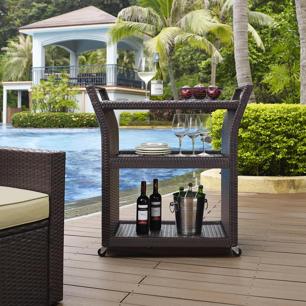 Brown Wicker Bar Cart M789