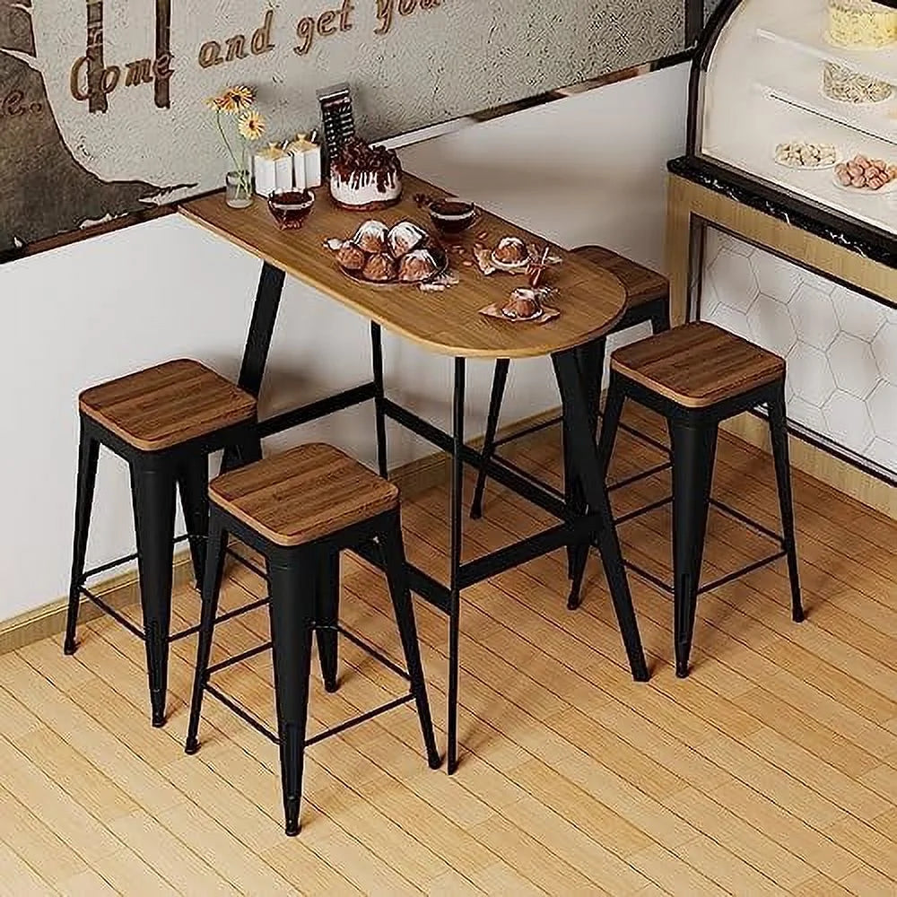 Set of 4 Metal Counter Height Stools with Back and Wooden Seat V556