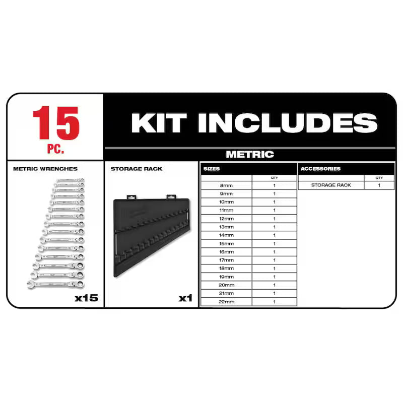 19-Piece Flex-Head Ratcheting Combination Wrench Set Metric Z504299