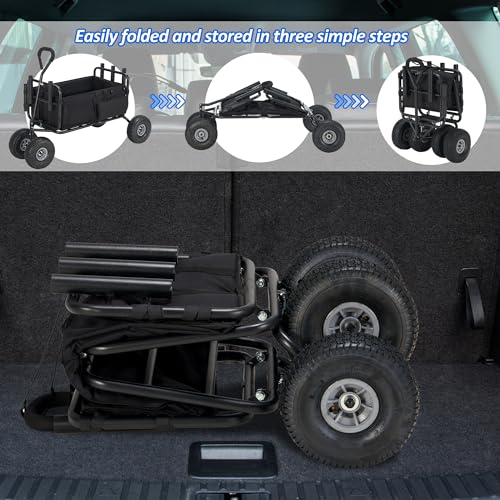 Black Heavy Duty Foldable Fishing Cart with All Terrain Big Wheels B1217