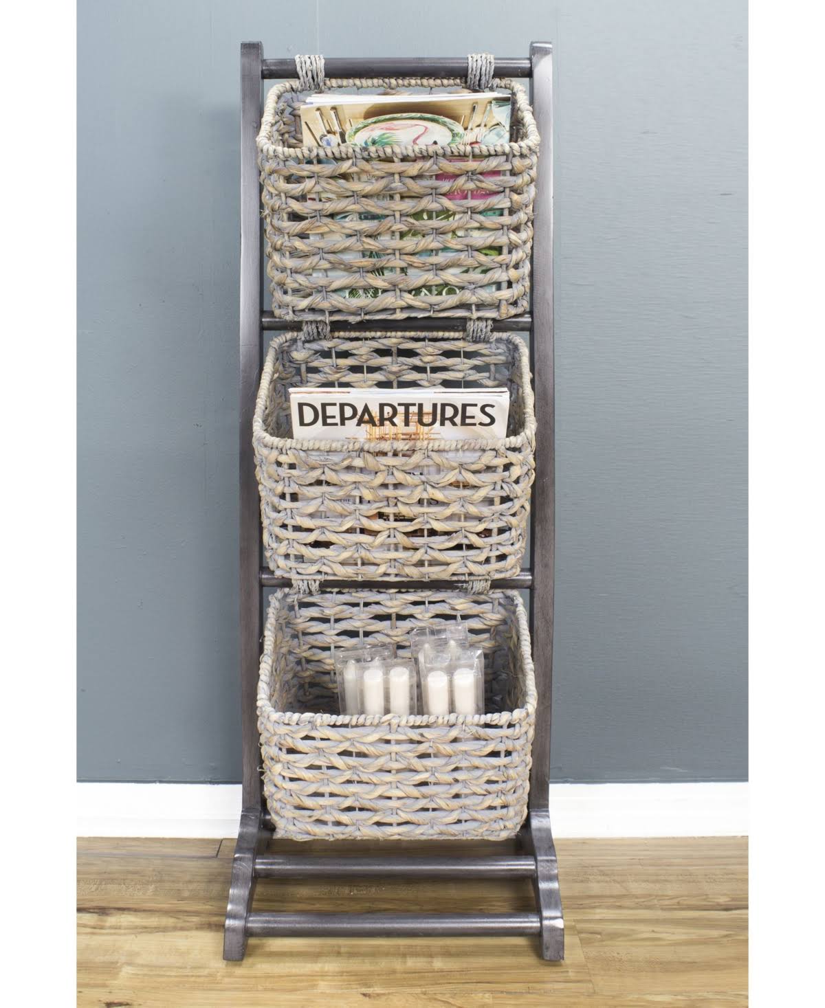 3-Tier Magazine Rack with 3 Hyacinth Storage Baskets Q535912