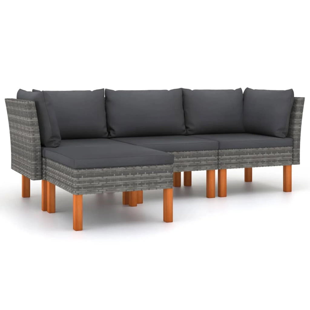 4 Piece Poly Rattan Garden Set with Cushions Gray F87506