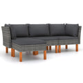 4 Piece Poly Rattan Garden Set with Cushions Gray F87506