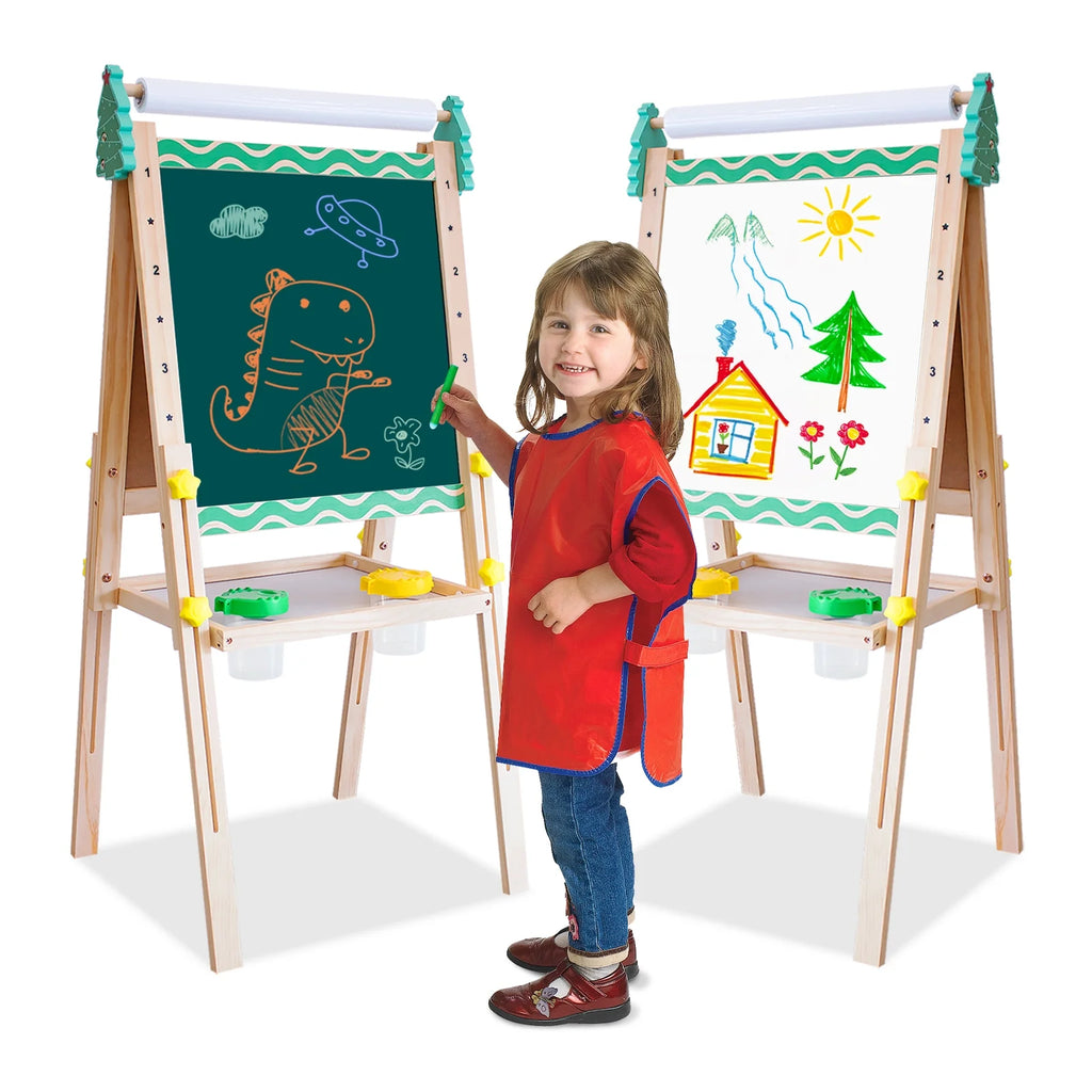 Double-Sided Whiteboard & Chalkboard Kids Easel with Paper Roll K690707