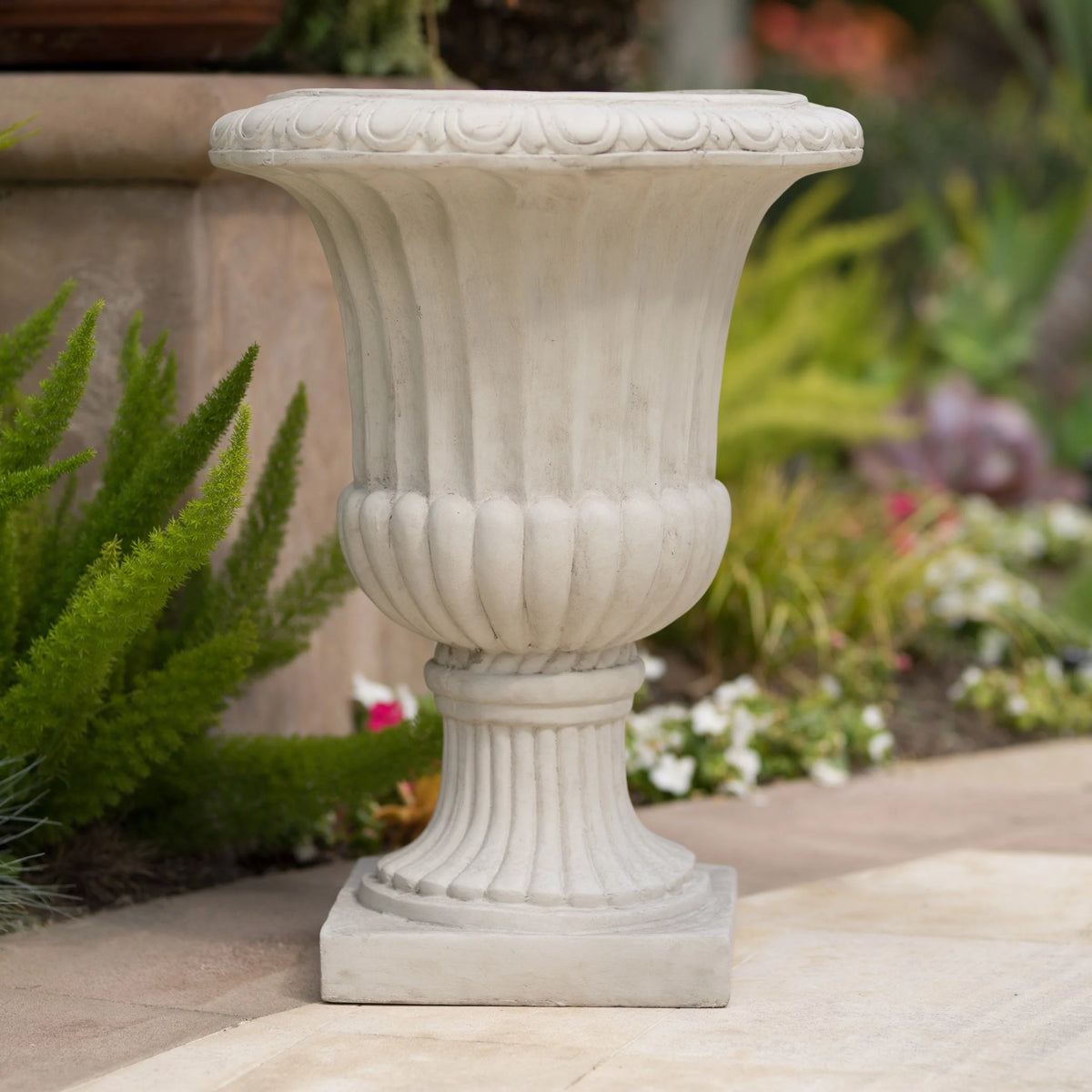 Antique White Concrete Urn Planter T14028