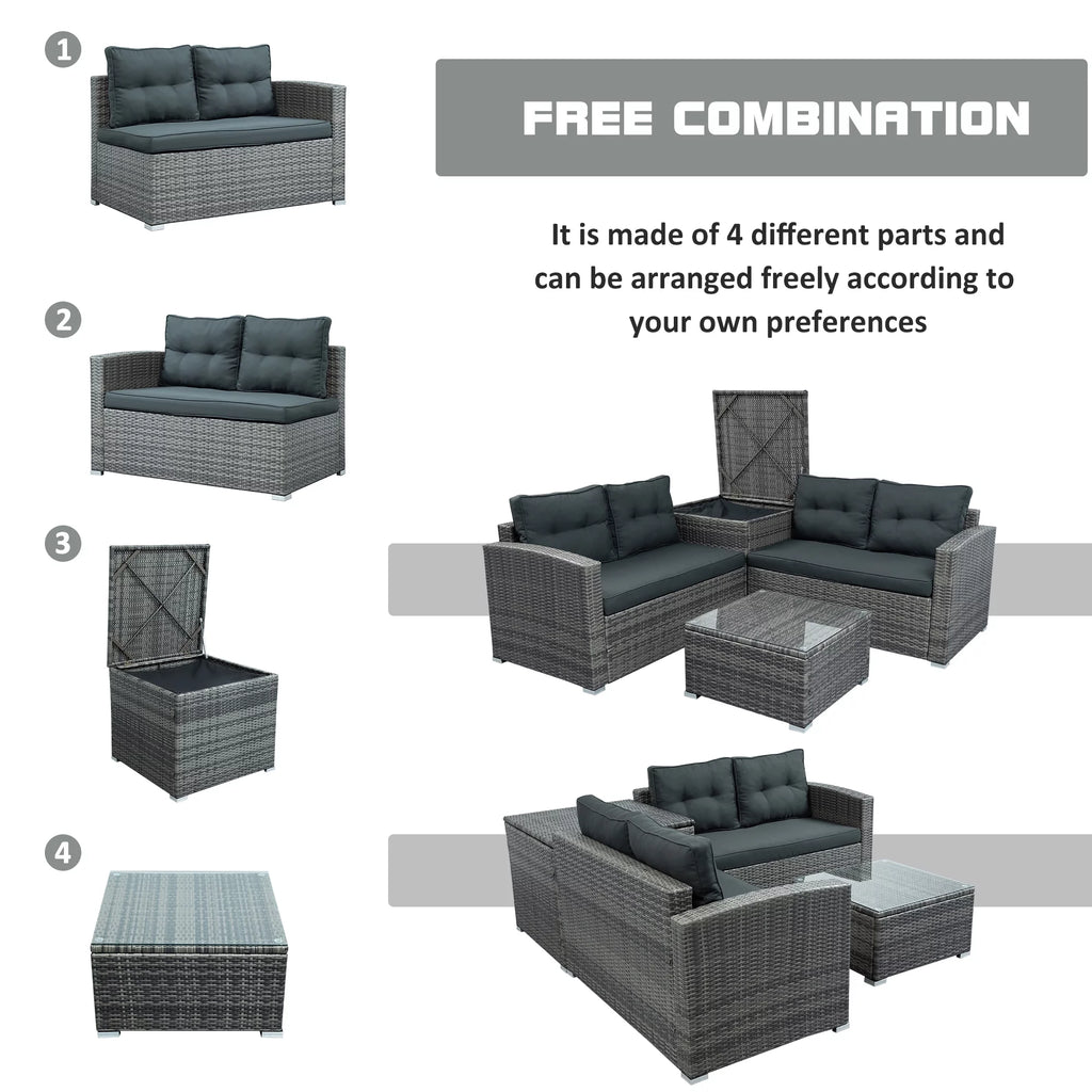 4 Pieces Patio Wicker Sofa Set with Cushions and Coffee Table X224