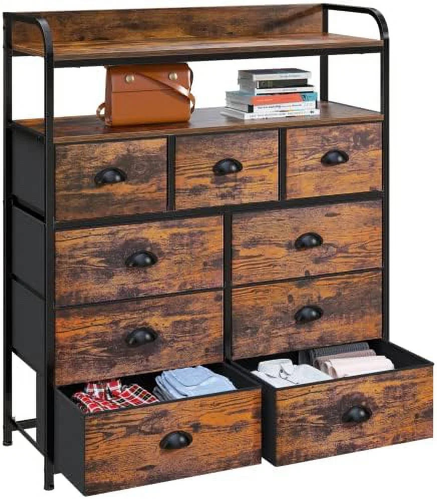 Rustic Brown 9 Drawer Dresser with 2 Shelves B147