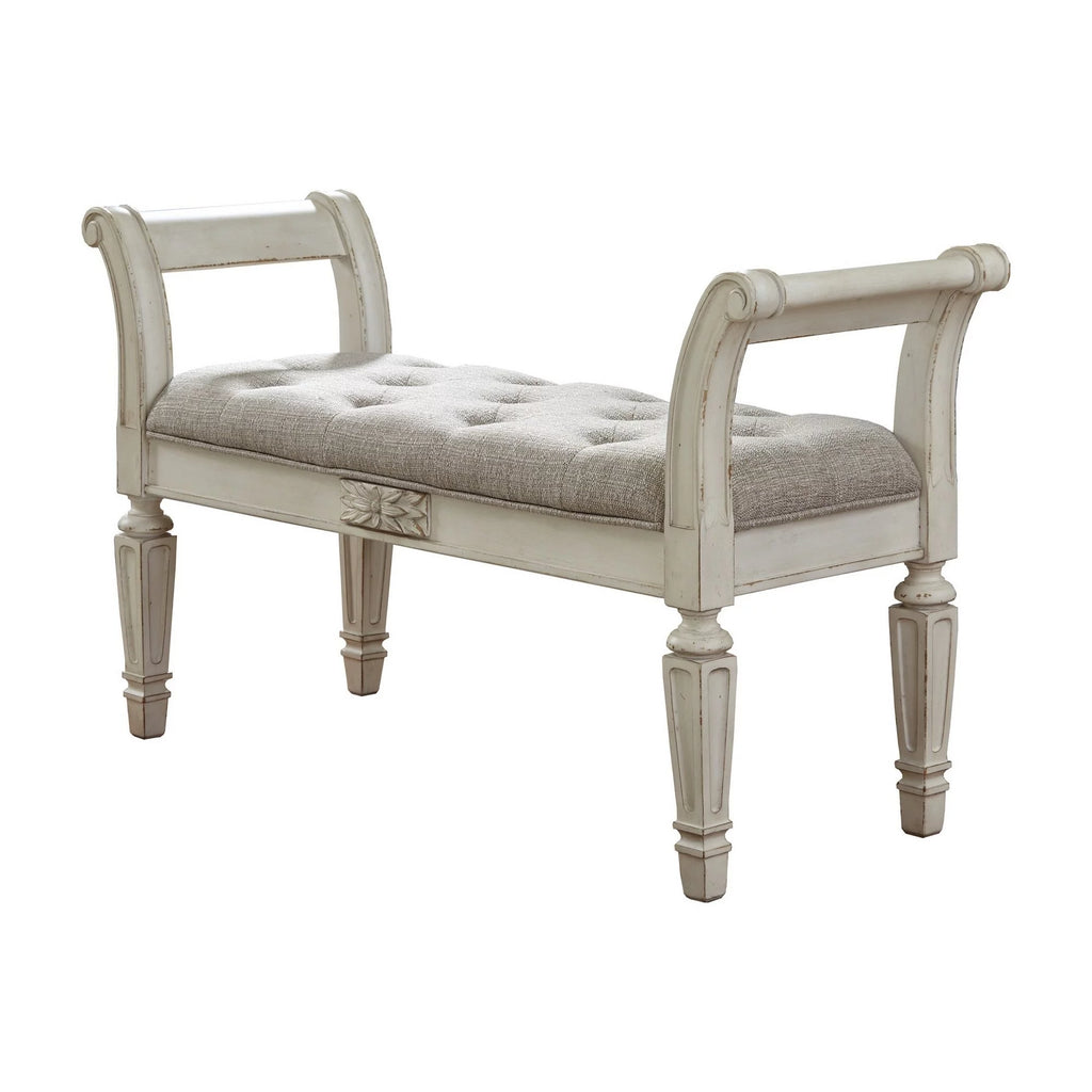 Antique White Tufted Fabric Accent Bench P108858