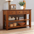 Long Console Table with 3 Storage Drawers and Double Bottom Open Shelves, 50" W x 16" D x 30" H, Brown S490210