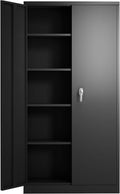 Black Steel Storage Cabinet with 2 Doors and 4 Adjustable Shelves Y334