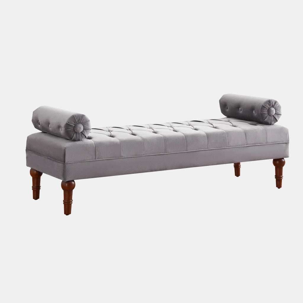 60.2 Inch Grey Tufted Upholstered Bench with 2 Pillows S170