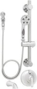 Polished Chrome Handheld Shower with Hose, Diverter Shower Valve, and ADA Adjustable Grab Bar Q2324