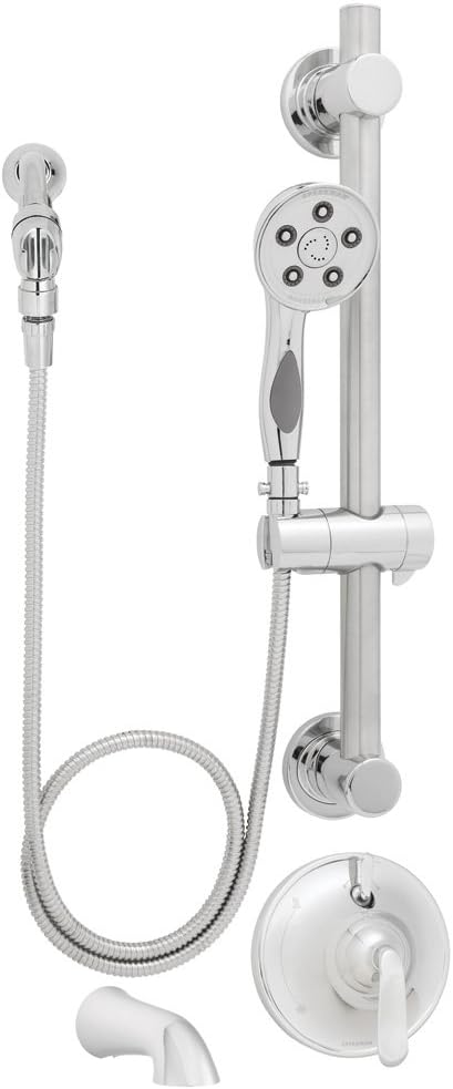 Polished Chrome Handheld Shower with Hose, Diverter Shower Valve, and ADA Adjustable Grab Bar Q2324