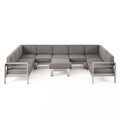 Silver and Khaki Outdoor Aluminum 9 Seater Sectional Sofa Set with Ottoman M6226