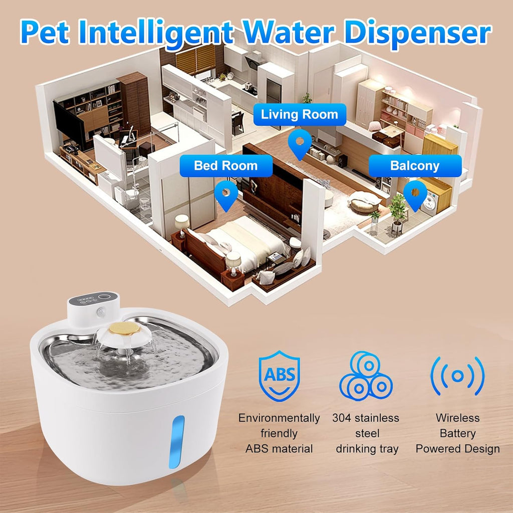 2.6L Automatic Stainless Steel Pet Water Dispenser with 6 Filters M921