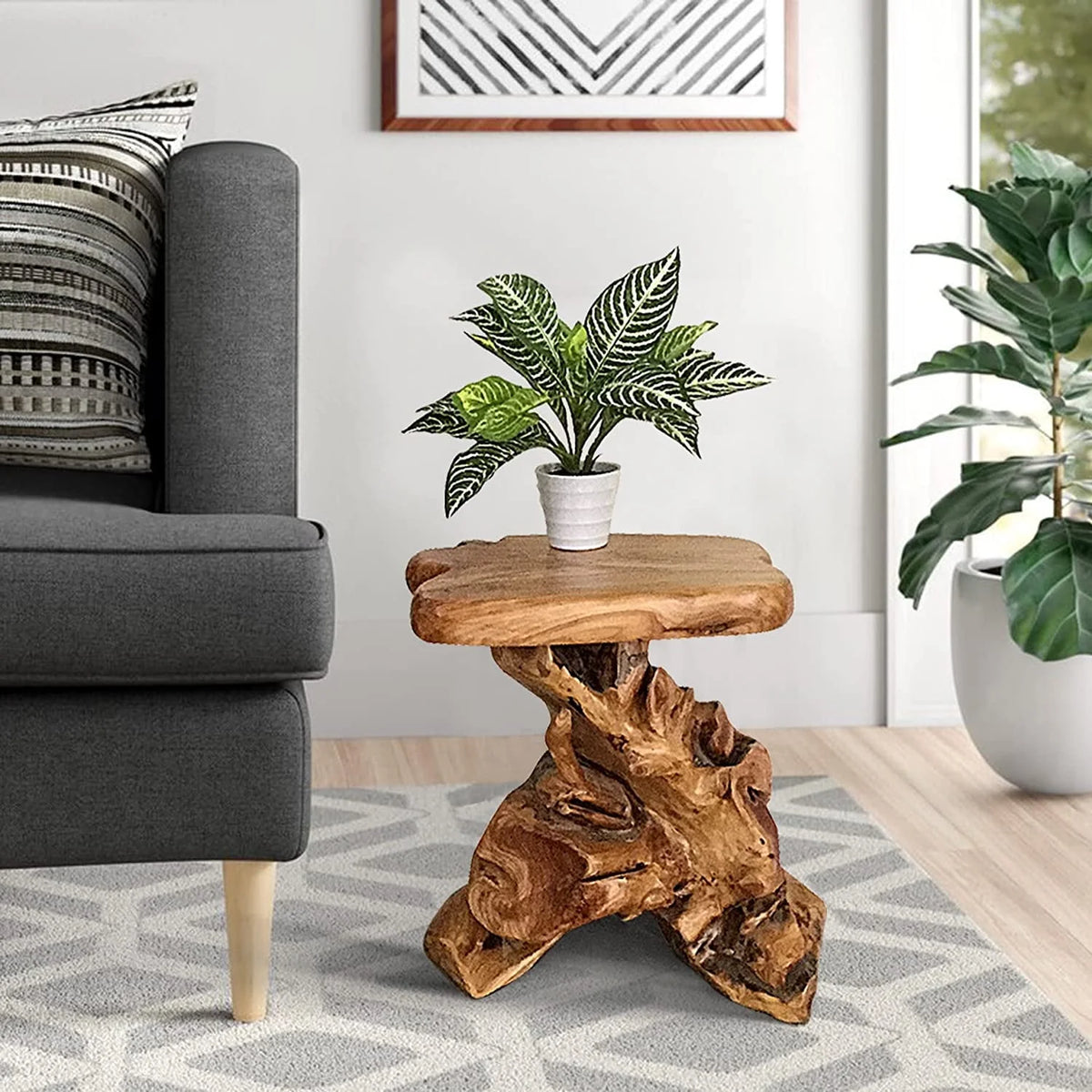 Natural Irregular Shape Solid Cedar Wood End Table 14"x13"x18"H Z2079