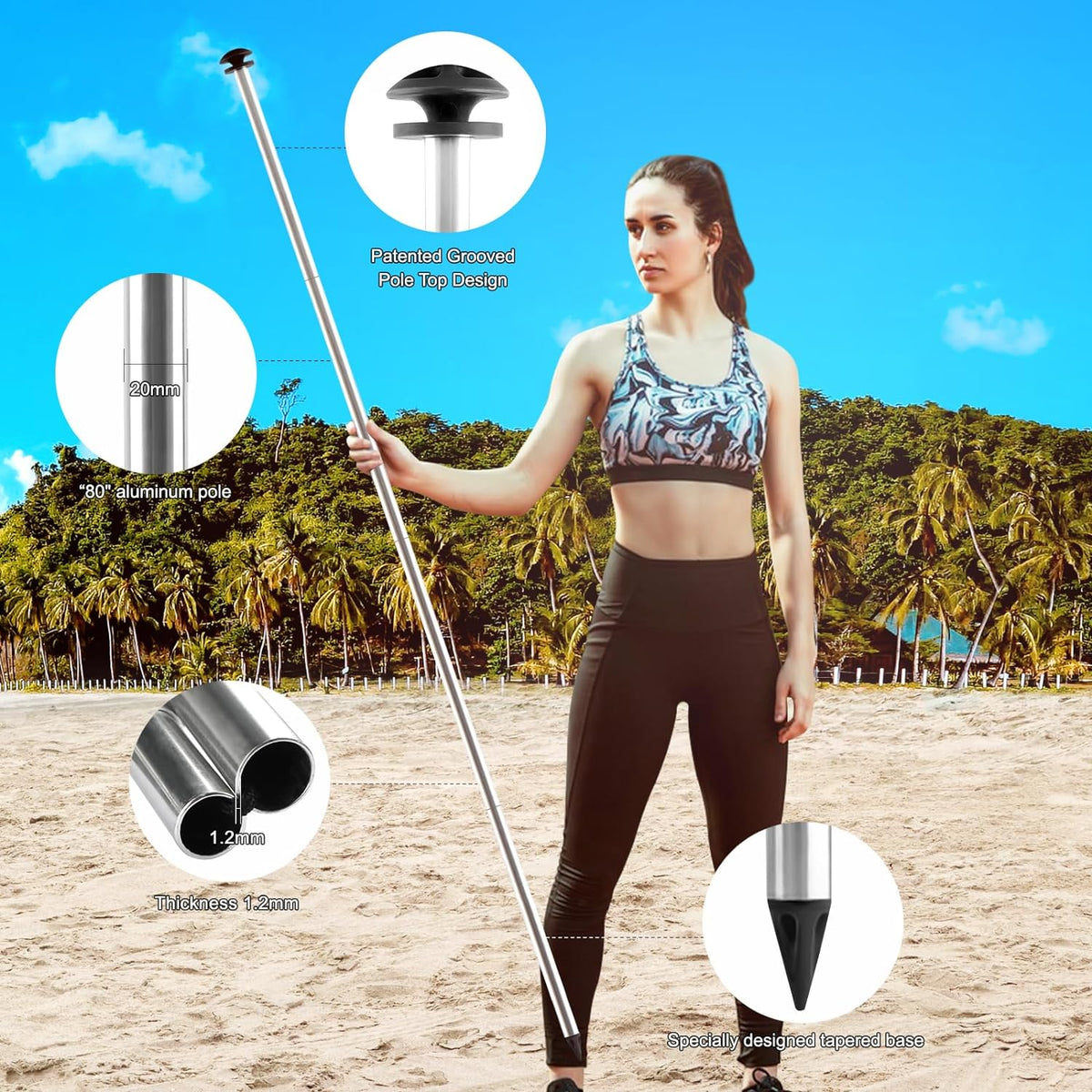 10×10FT Windproof Beach Canopy with 4 Aluminium Pole and 8 Sandbags V88441