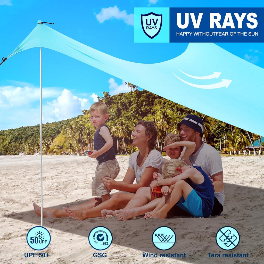 10×10FT Windproof Beach Canopy with 4 Aluminium Pole and 8 Sandbags V88441