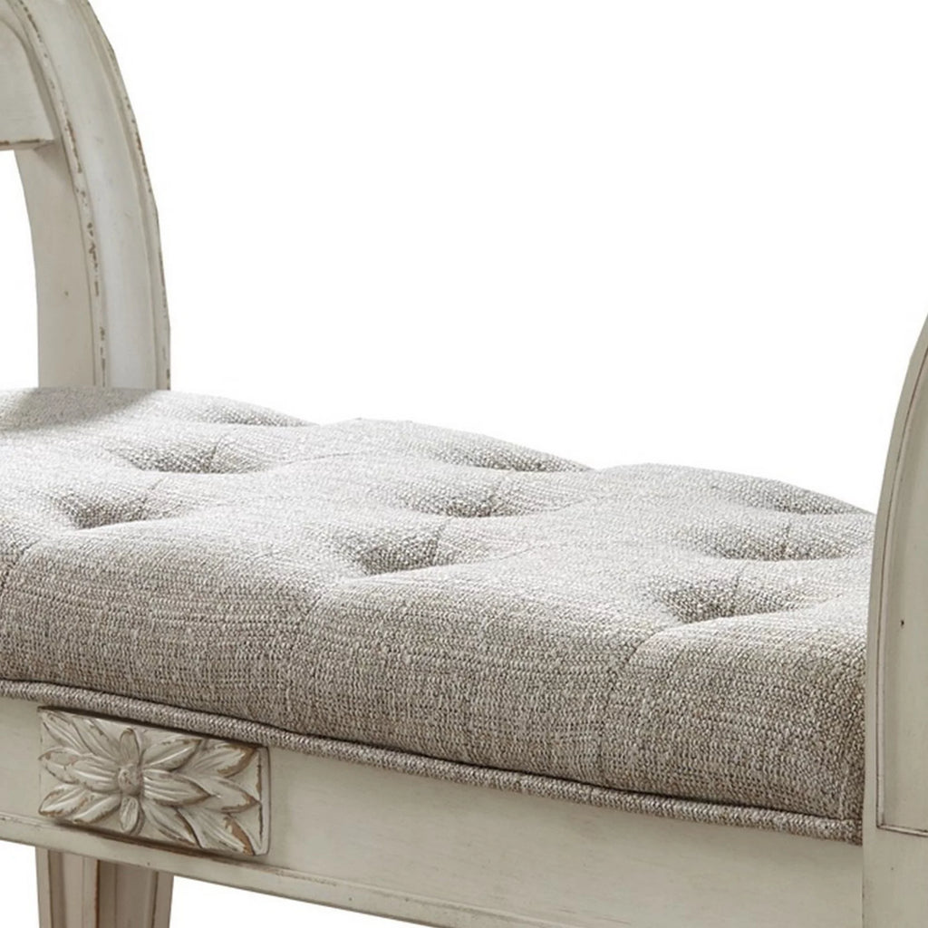 Antique White Tufted Fabric Accent Bench P108858