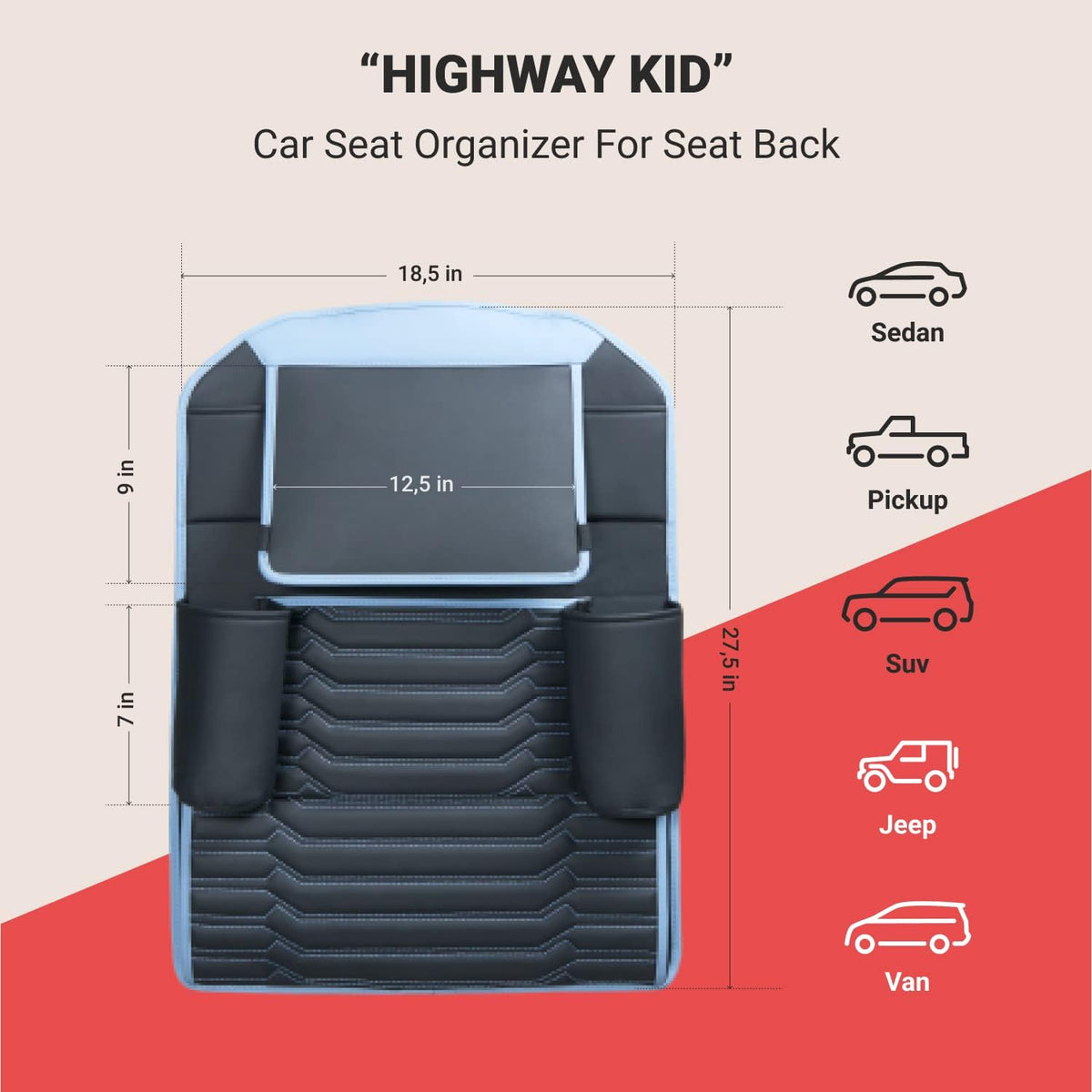 Black Navy Blue Pack of 2 Car Seat Organizer U851