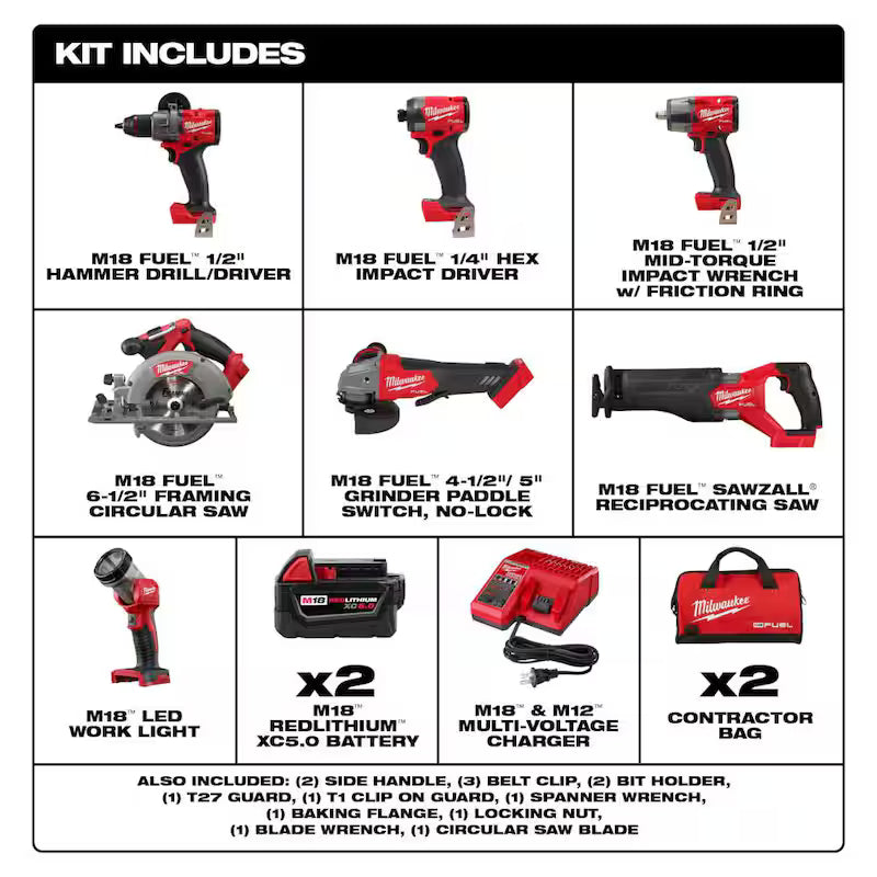 18V Lithium-Ion Brushless Cordless Combo Kit with 5.0 Ah Batteries 7-Tool Q5059