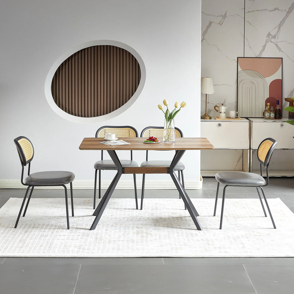Light Gray Set of 4 Upholstered Dining Chairs with Black Metal Legs T961