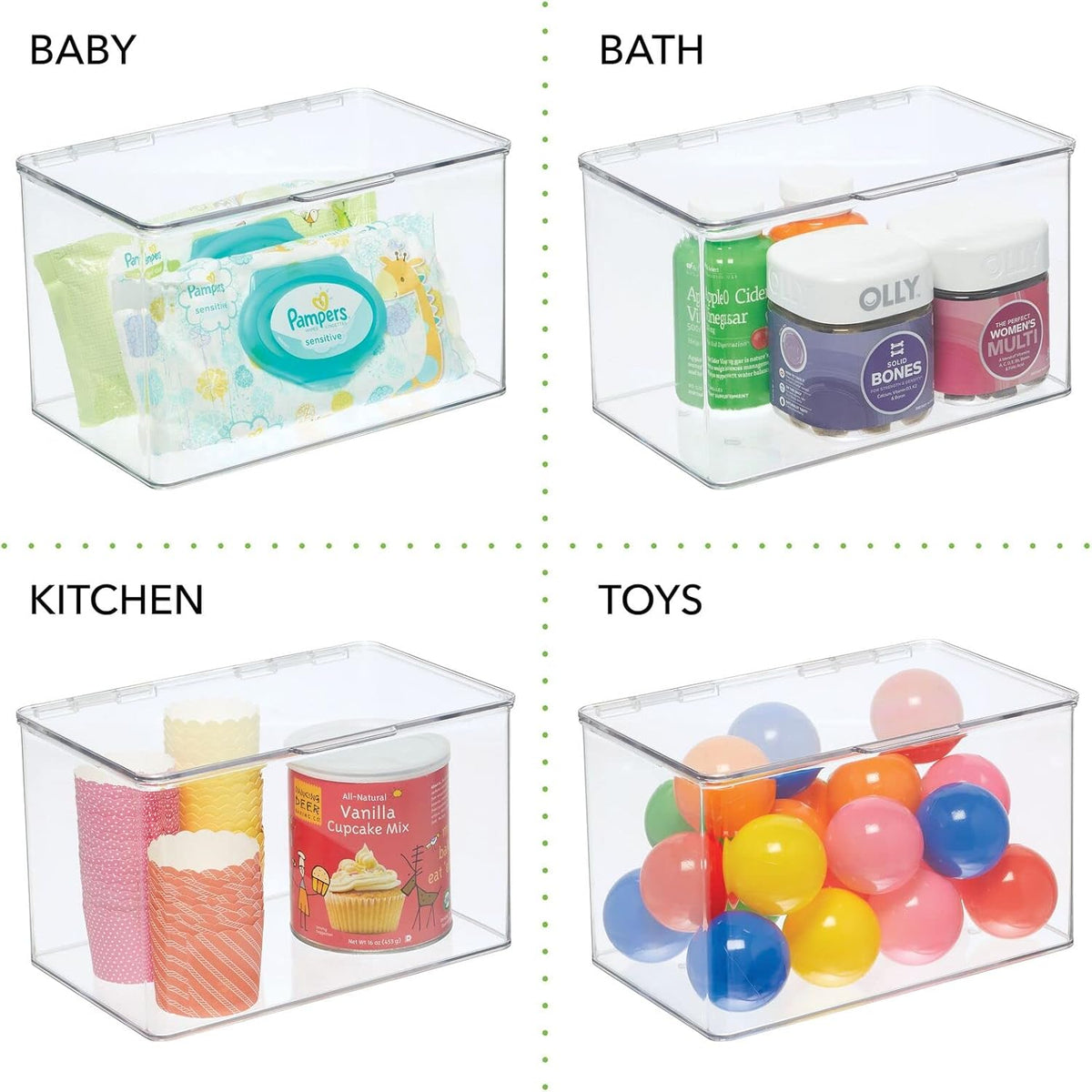 Clear 8 Pack Stackable Rectangular Storage Bin with Lid B5472