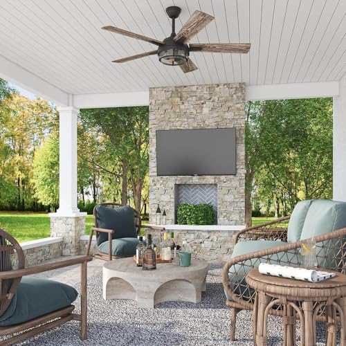 52 Inch Textured Black LED Ceiling Fan with Light and Remote Control R578