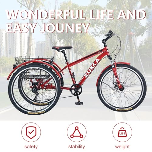 26-Inch 7-Speed 3 Wheel Adult Tricycle with Basket E577