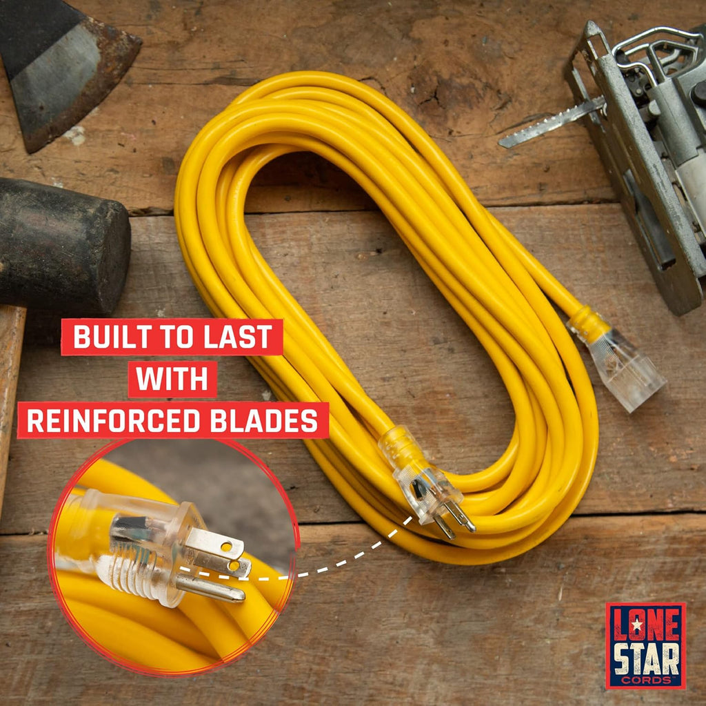 100 Foot 10/3 SJTW Lighted Extension Cord Yellow 3 Prong Grounded Plug 10 Gauge Pack of 2 H760