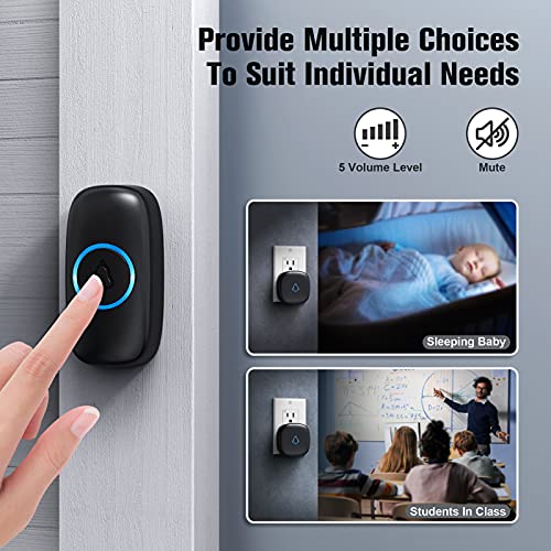 Wireless Doorbell with 2 Buttons, Waterproof Mini Doorbell, Black I871501
