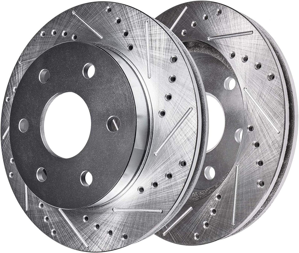 Drilled Slotted Disc Brake Rotors with Brake Pads 6pc Set P47890