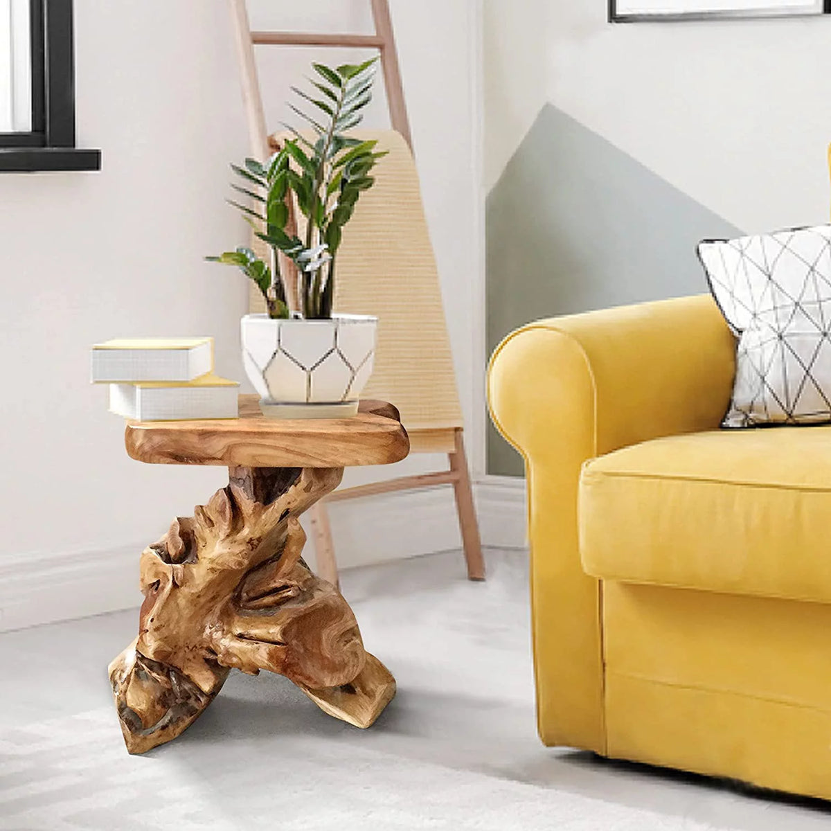Natural Irregular Shape Solid Cedar Wood End Table 14"x13"x18"H Z2079