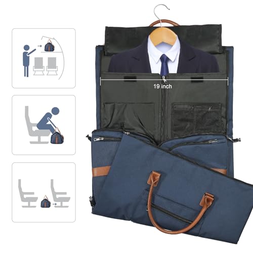 Convertible Garment Bag, Leatheret Carry on Travel Duffel Bag with Shoe Compartment, 2 in 1 Hanging Suit Bag (Brown) I185