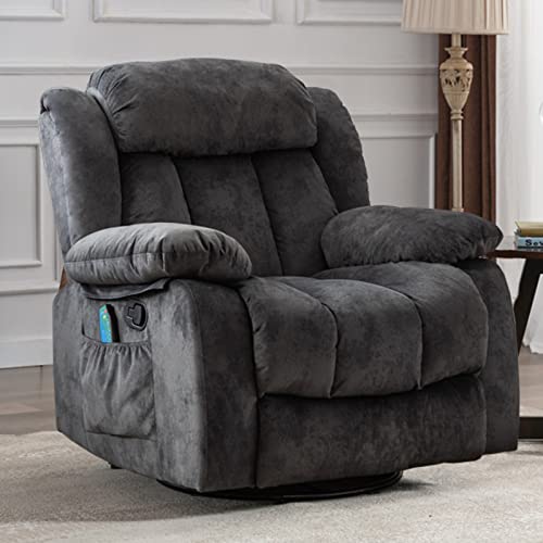 Brown Fabric Manual Rocking Recliner with Heat and Vibration R38914
