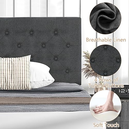 Grey Twin Size Upholstered Platform Bed Frame with Headboard O824938