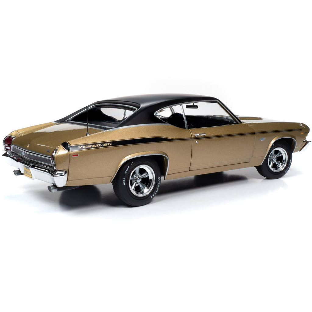 1969 Chevrolet Chevelle Yenko Hardtop Olympic Gold Metallic with Black Top and Black Stripes 1/18 Model Car Y3295